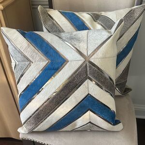 Panache Genuine Leather & Mohair Geometric Accent Pillows 20”x20”